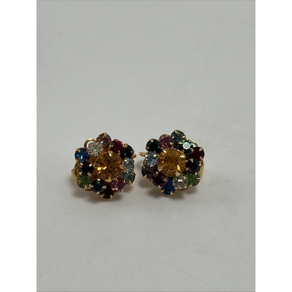 Judy Lee Gemstone Earrings Clip On Rainbow